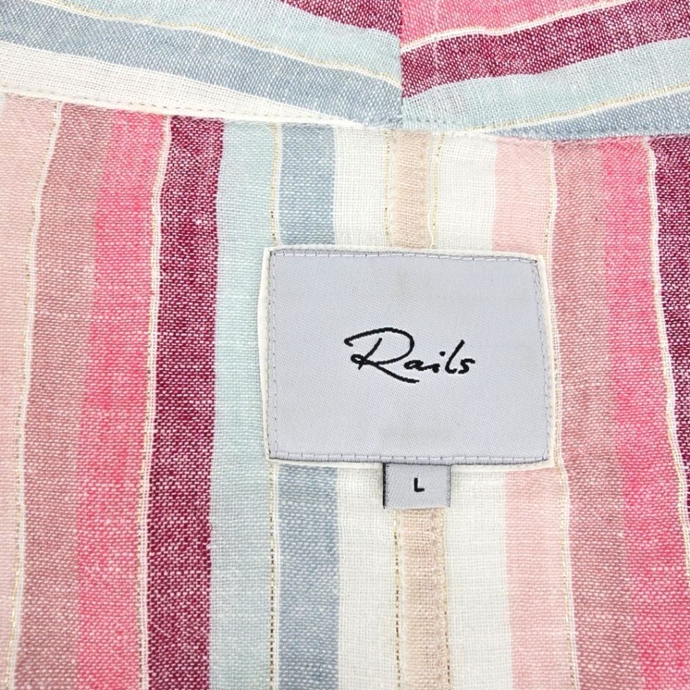Rails The Striped Linen Tie Front Top Size L - image 3